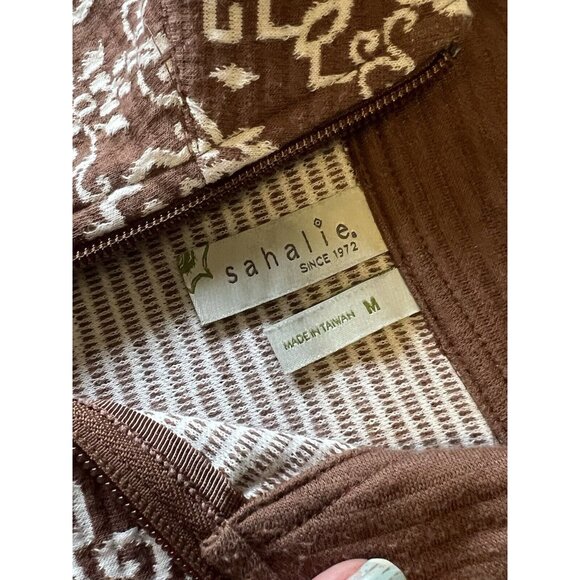 Sahalie Anthropologie Jacquard‎ Sheath Dress Sz M Brown/White Stretch Modern - Picture 3 of 12